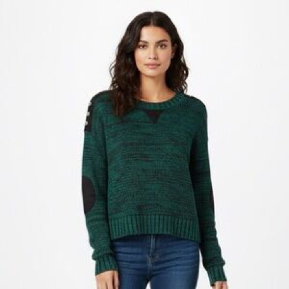 Romeo & Juliet Couture Heather Teal Long Sleeve Sweater Elbow Pads & Studs Small
